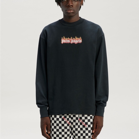 Palm Angels Burning Logo Long Sleeve T Shirt